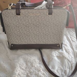 Calvin Klein Brown and Cream Satchel with Elegant Design
